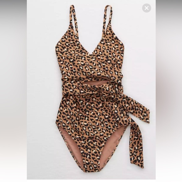 Aerie Leopard Wrap One Piece Swimsuit size small - Picture 2 of 10